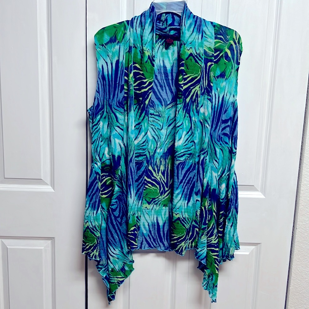 Pings Pleats Collection Multi Color Tropical Print Crinkle Beach Coverup Size XL